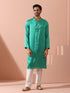 Hamilton Green Satin Kurta with Gold Buttons