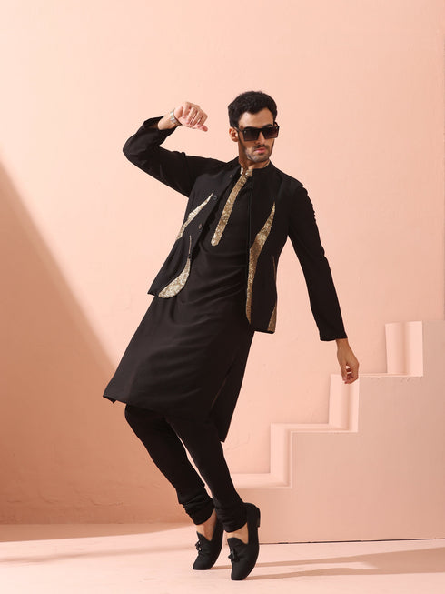 Tycoon Black Korean with Gold Placket kurta