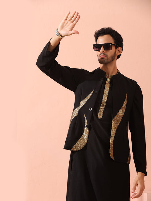 Tycoon Black Korean with Gold Placket kurta