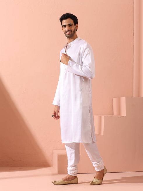 Sufi White Satin Kurta with Gold Buttons