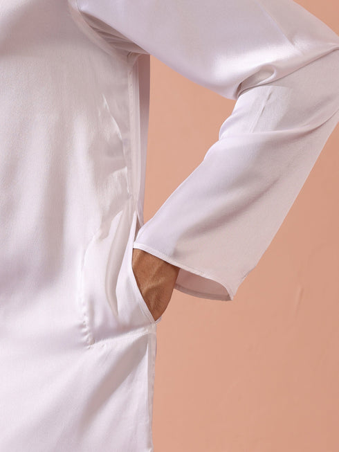 Sufi White Satin Kurta with Gold Buttons