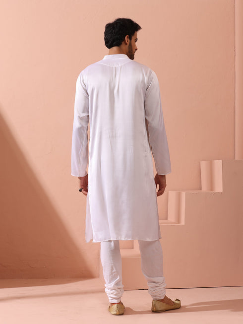 Sufi White Satin Kurta with Gold Buttons