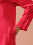 Ruby Pink Satin Kurta with Gold Buttons