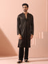 Black Gold Knit Kurta with Gold Buttons