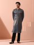 Grey Gold Knit Kurta with Gold Buttons