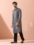 Grey Gold Knit Kurta with Gold Buttons