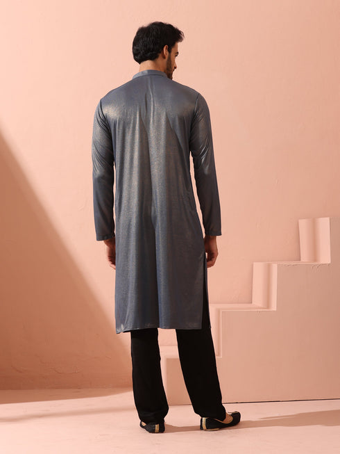 Grey Gold Knit Kurta with Gold Buttons