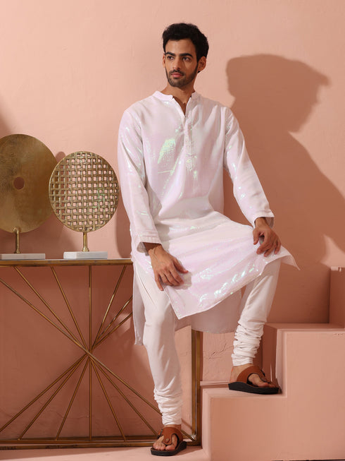 Irridecent Sequin Kurta with Hidden Placket