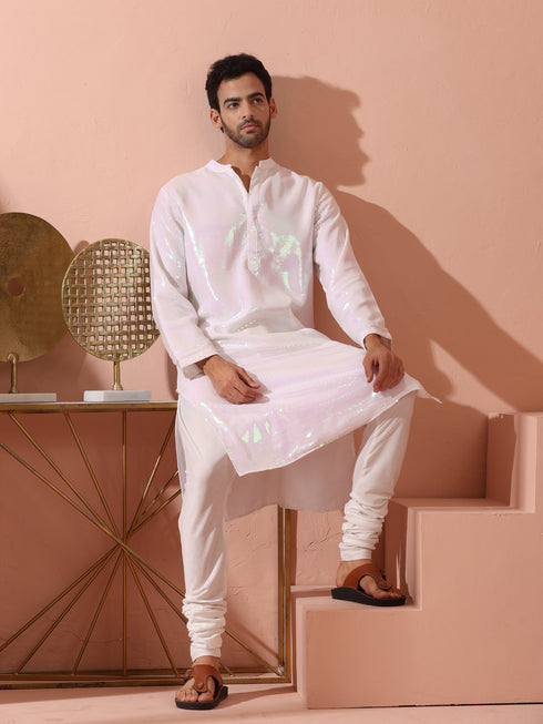 Irridecent Sequin Kurta with Hidden Placket
