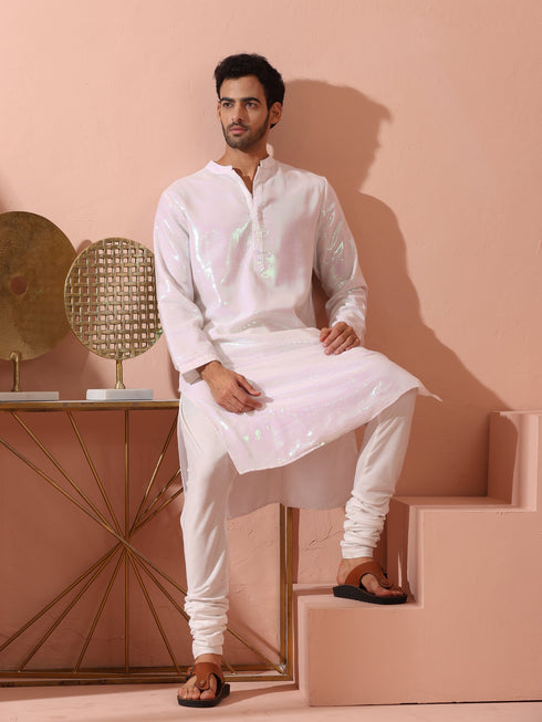 Irridecent Sequin Kurta with Hidden Placket