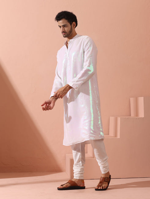 Irridecent Sequin Kurta with Hidden Placket