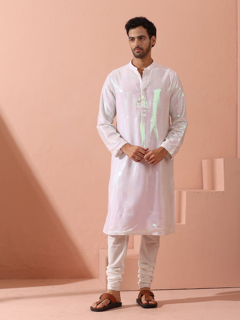 Irridecent Sequin Kurta with Hidden Placket