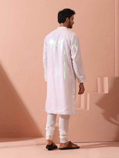 Irridecent Sequin Kurta with Hidden Placket