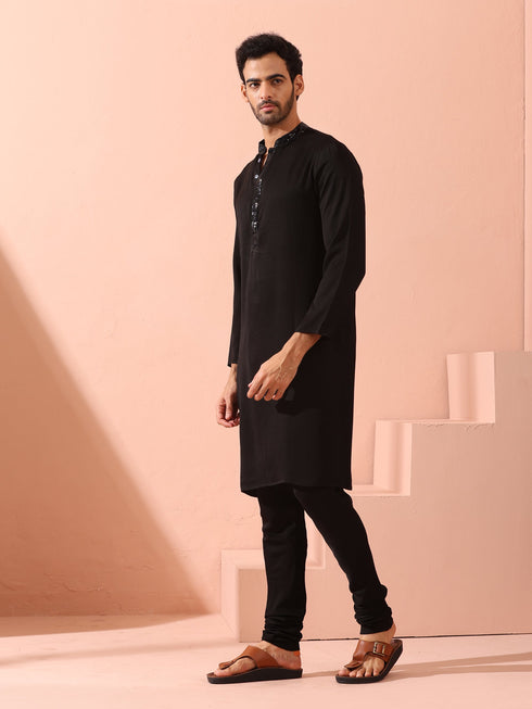 SET of 2 - Black Korean Kurta with Sequin Placket and Churidar