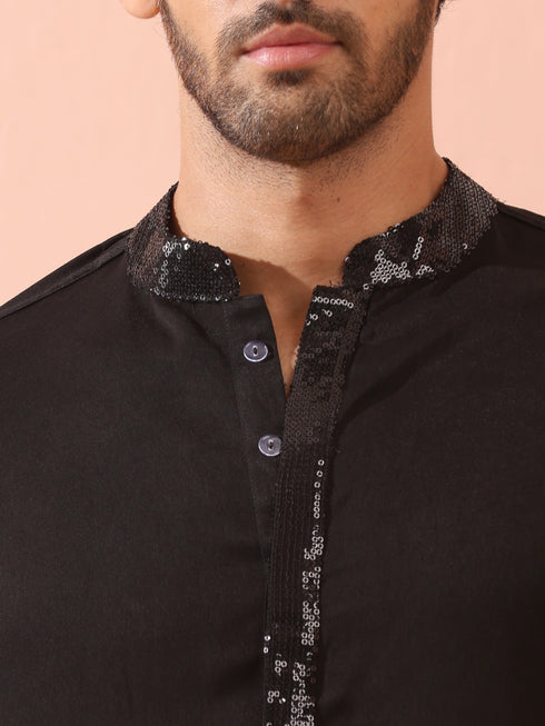 SET of 2 - Black Korean Kurta with Sequin Placket and Churidar