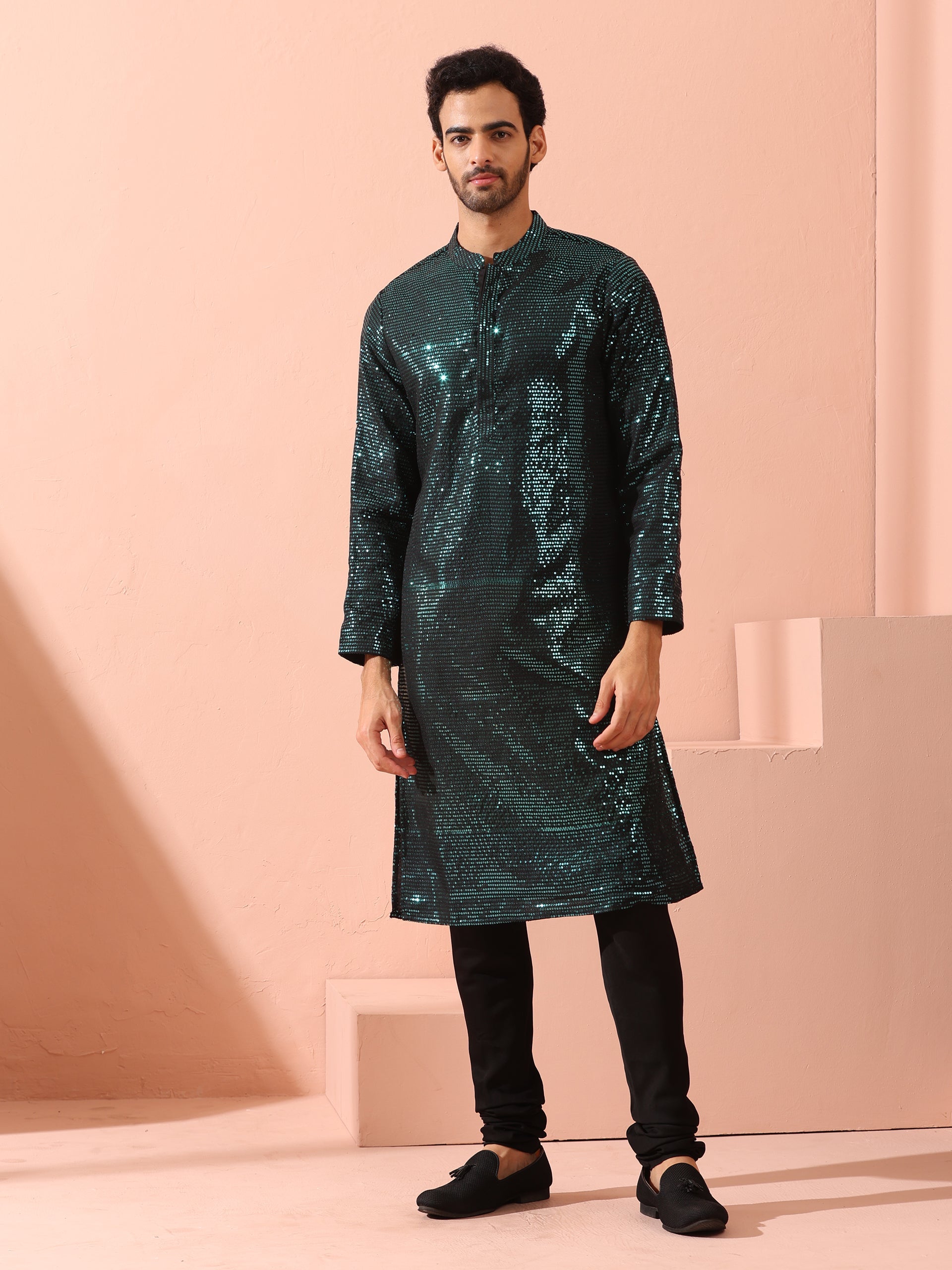 Rama Sequin Kurta with Hidden Placket