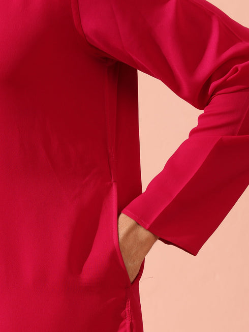 Fuchsia Korean Fabric Kurta with Gold Buttons