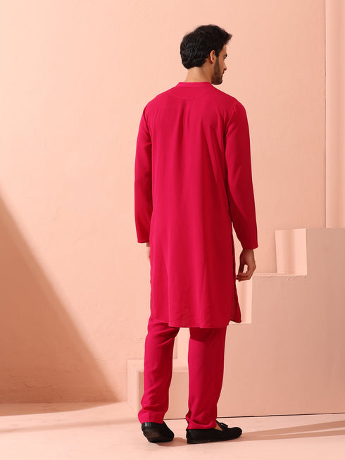 Fuchsia Korean Fabric Kurta with Gold Buttons
