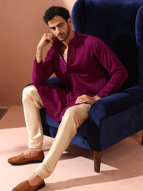 Plum Korean Fabric Kurta with Hidden Placket