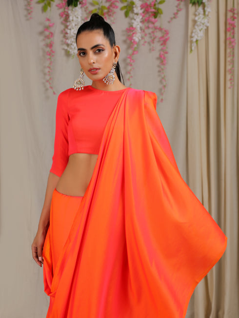 Blouse - Pink & Orange Paradise Satin 3/4th Sleeve