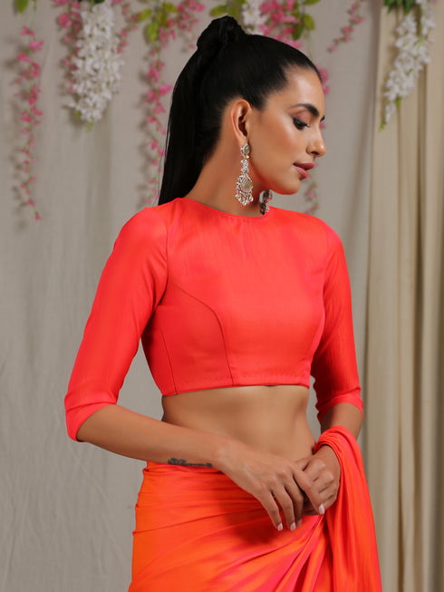 Blouse - Pink & Orange Paradise Satin 3/4th Sleeve