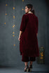 Women's Burgundy Velvet Kurta with Mirror Lace and Pants 2 Piece Set | Straight Fit, V Neck, 3/4 Sleeves, Pants, Festive Wear, (Velvet)