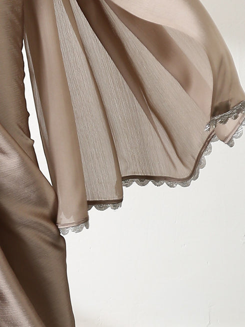 Burning Sand Butter Chiffon Saree with Embroidered Blouse Fabric
