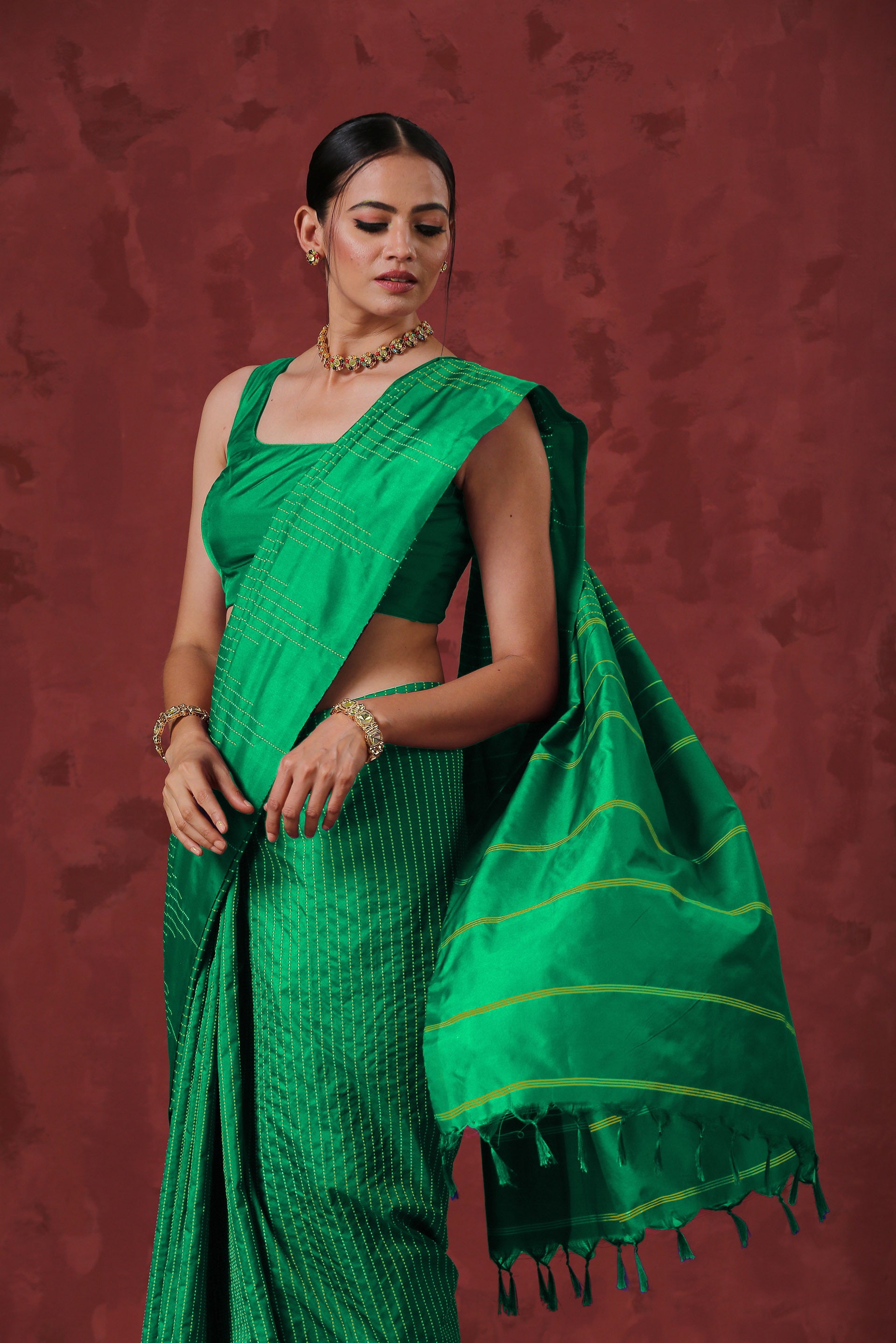 Silk Temple Green Saree