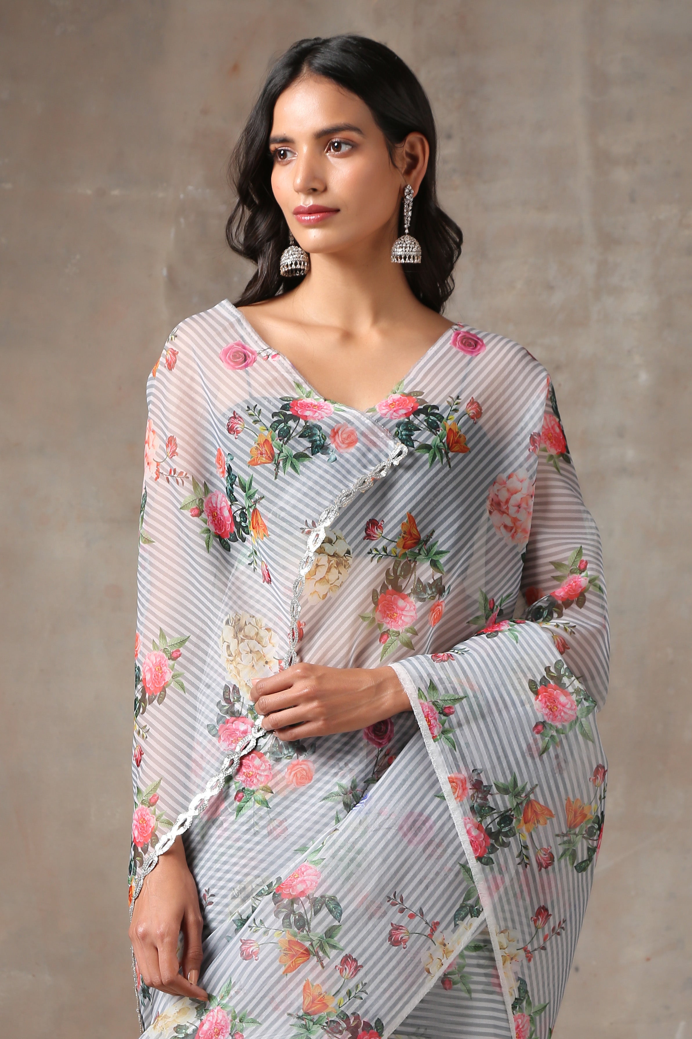 Eves Garden Stripe Organza Saree