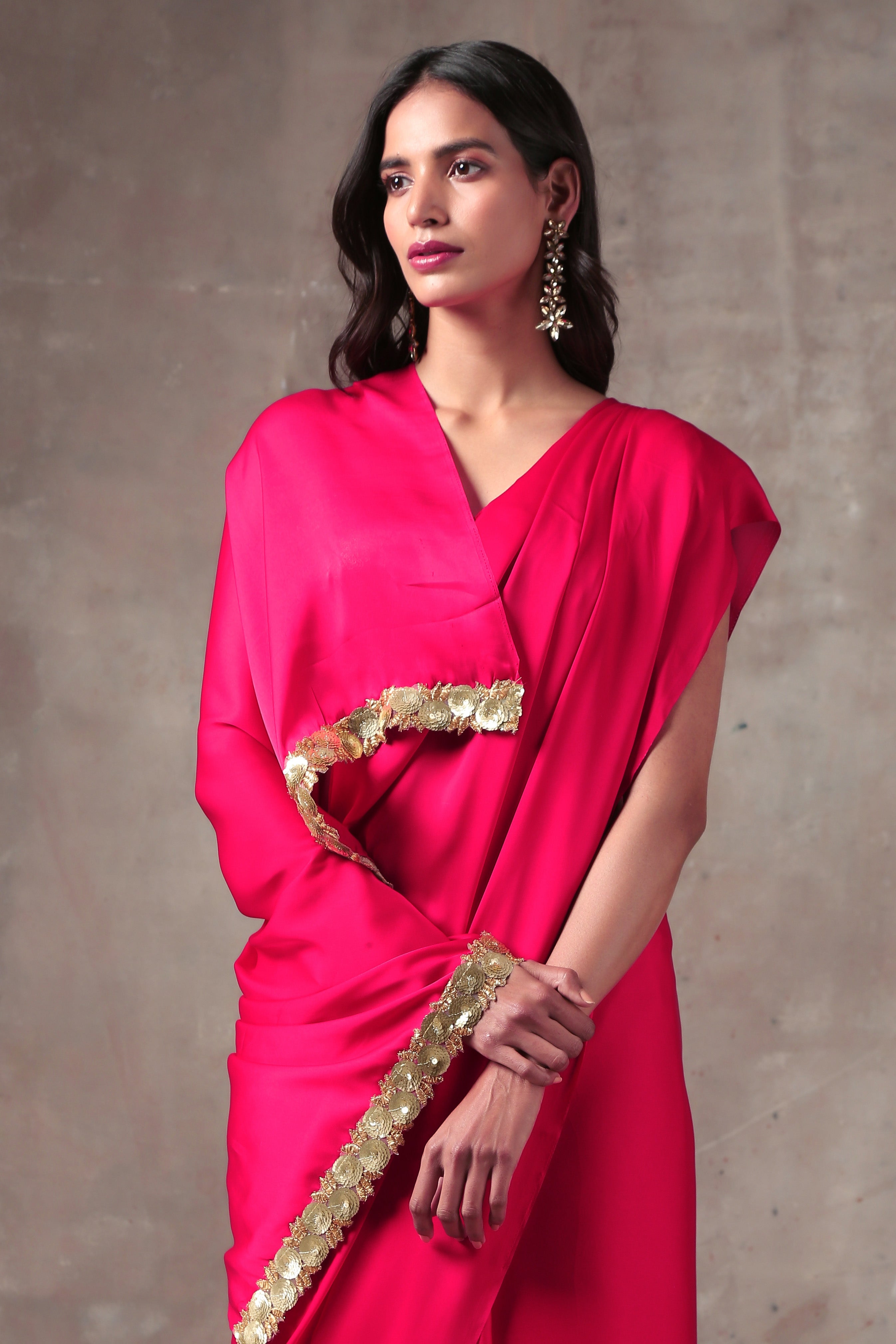 Intense Pink Satin Saree with Sequin on edge