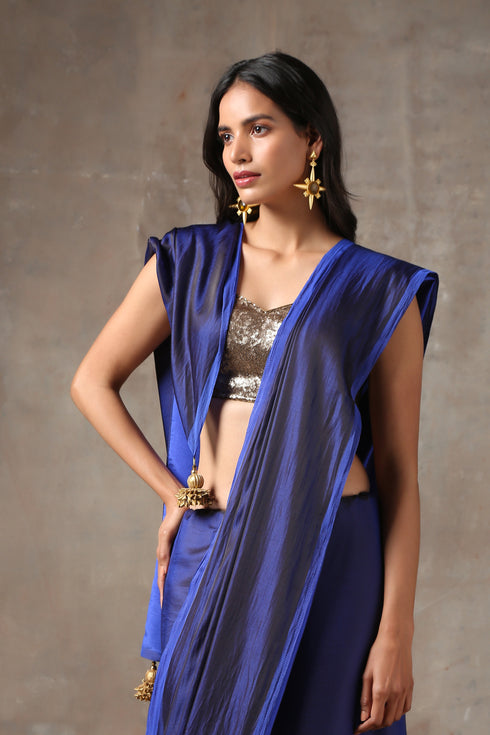 Midnight Blue Satin Saree