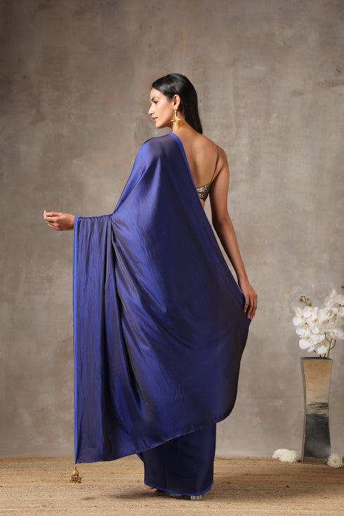 Midnight Blue Satin Saree