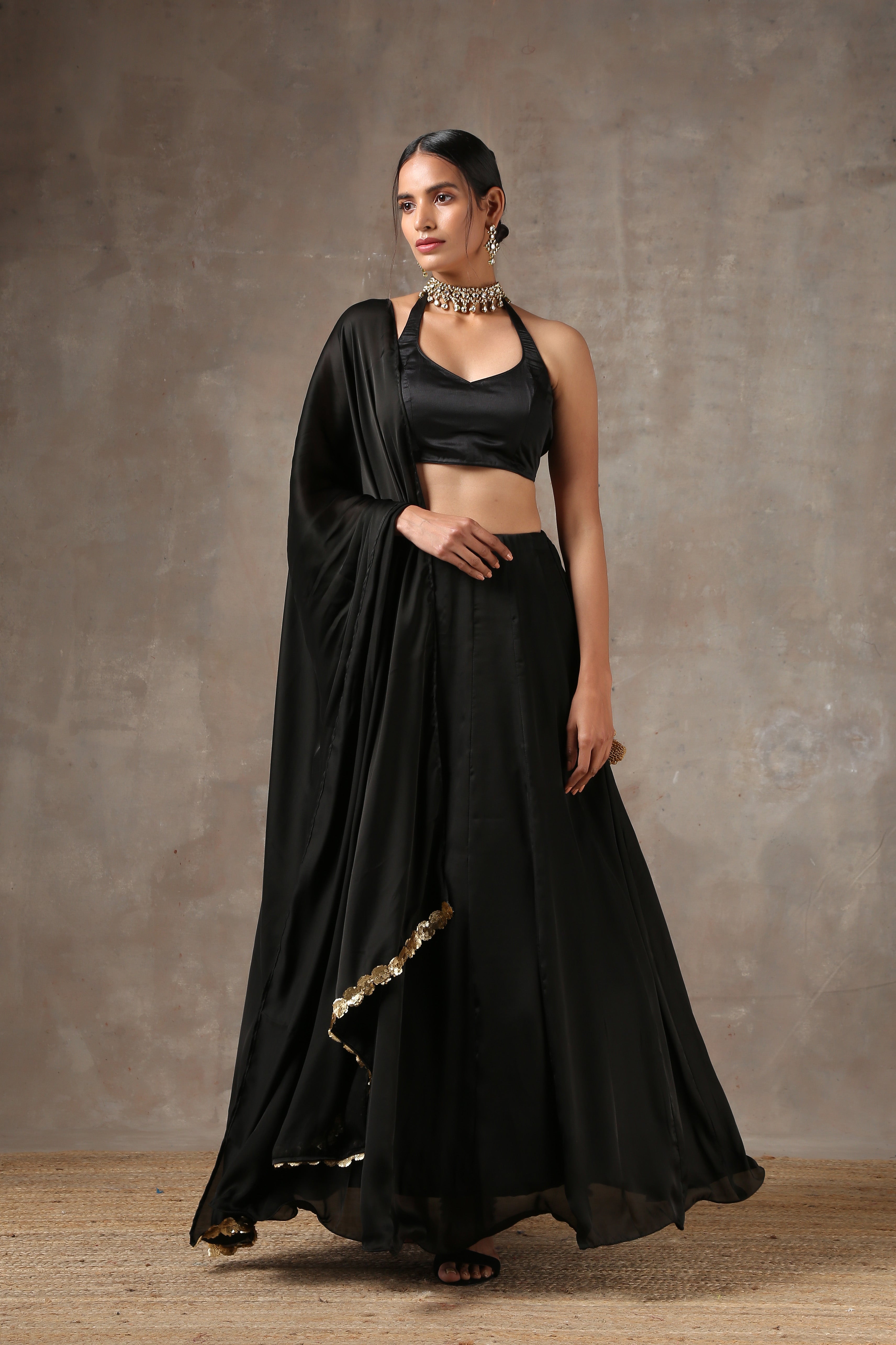 Blouse - Black Satin Halter Blouse