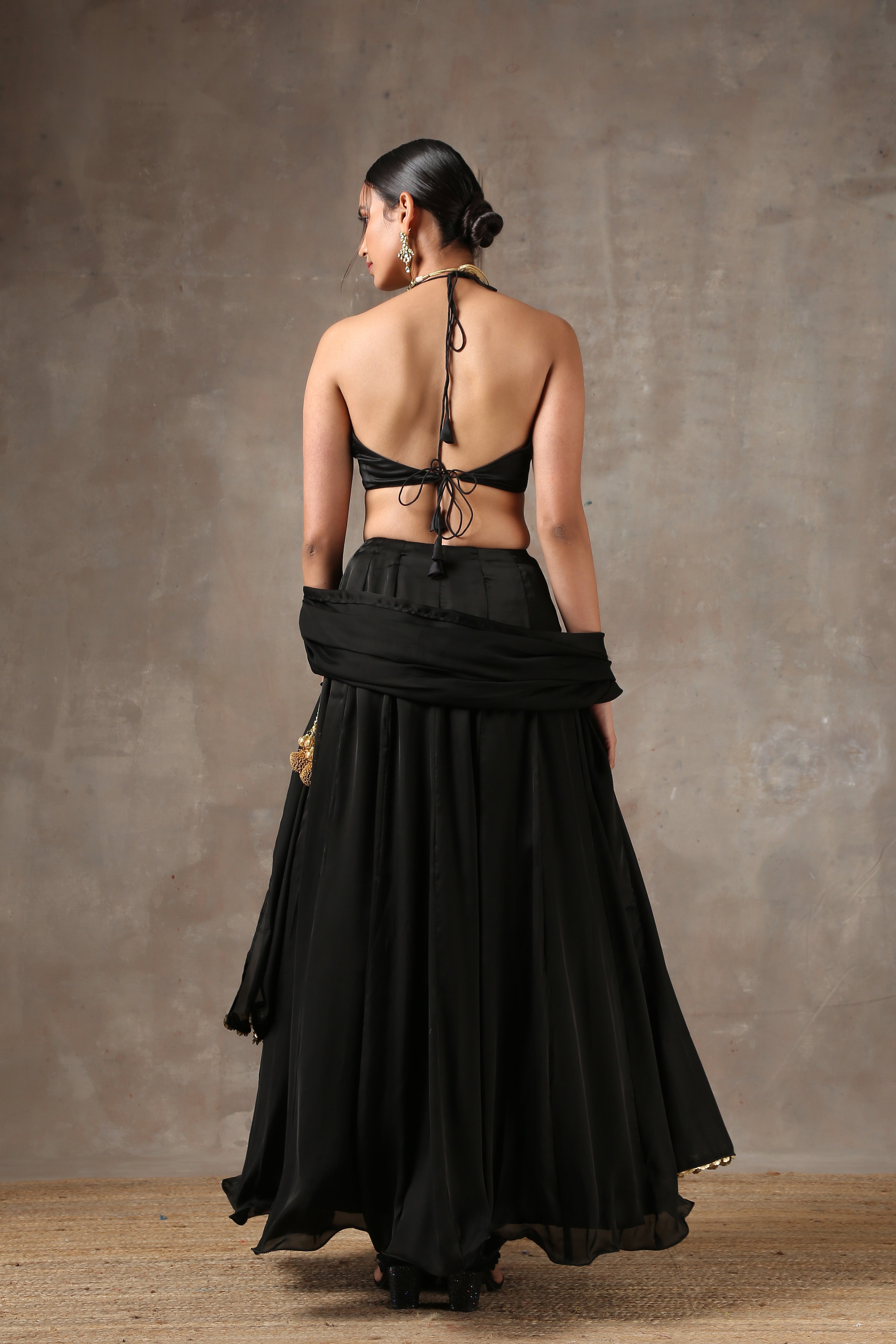 Blouse - Black Satin Halter Blouse