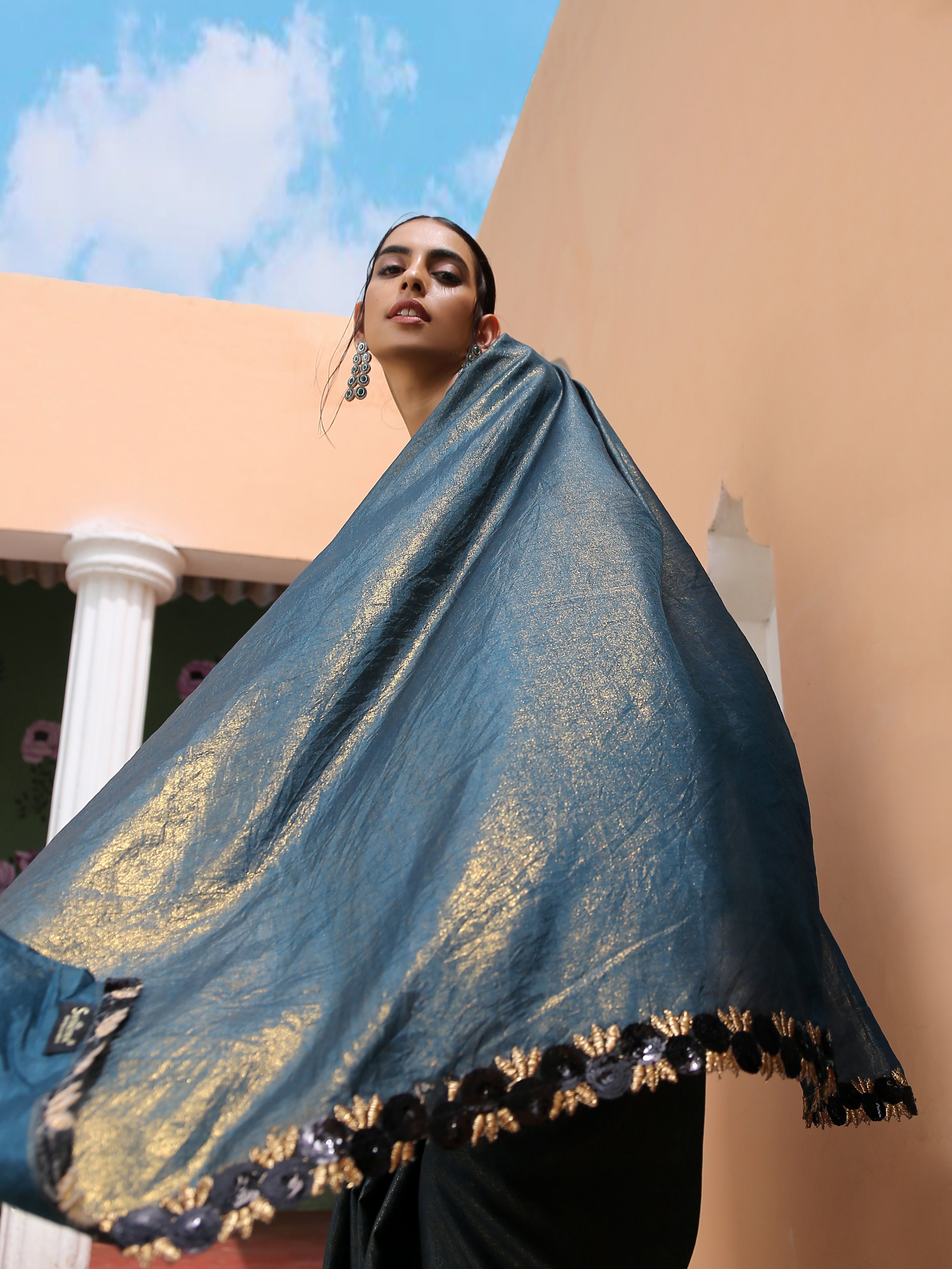 Kamakshi Gold Saree with Black Gold Lace