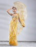 Hand Painted Green Yellow Sparkle Organza Saree with Lace & Blouse Fabric