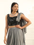 SET | Pre-draped Dove Grey Gold Pant Saree + Metal Strap Sequin Blouse