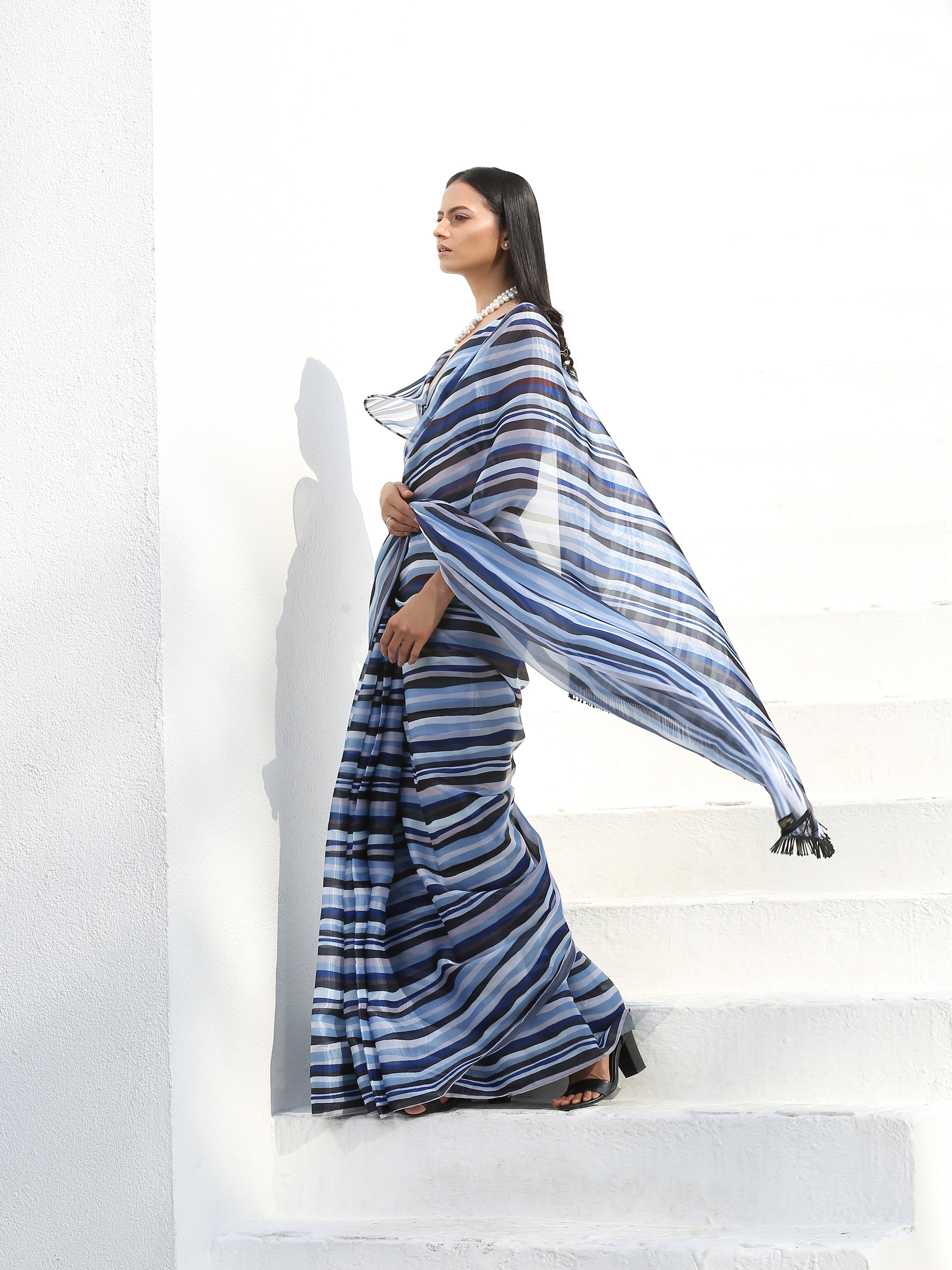 Shades of Blue Saree with Black Sequin Lace