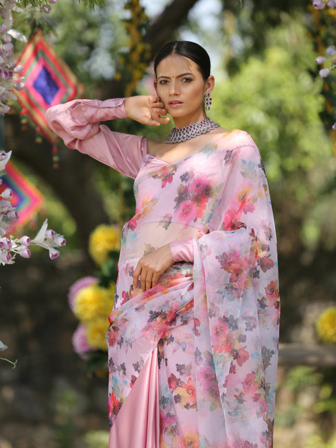 Floral Love Satin & Organza Saree