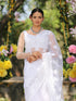 SET I Angel White Net Saree with Embroidery & Scalloping + Blouse
