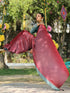 Ghazal Red & Grey Paradise Satin Saree with Pendants