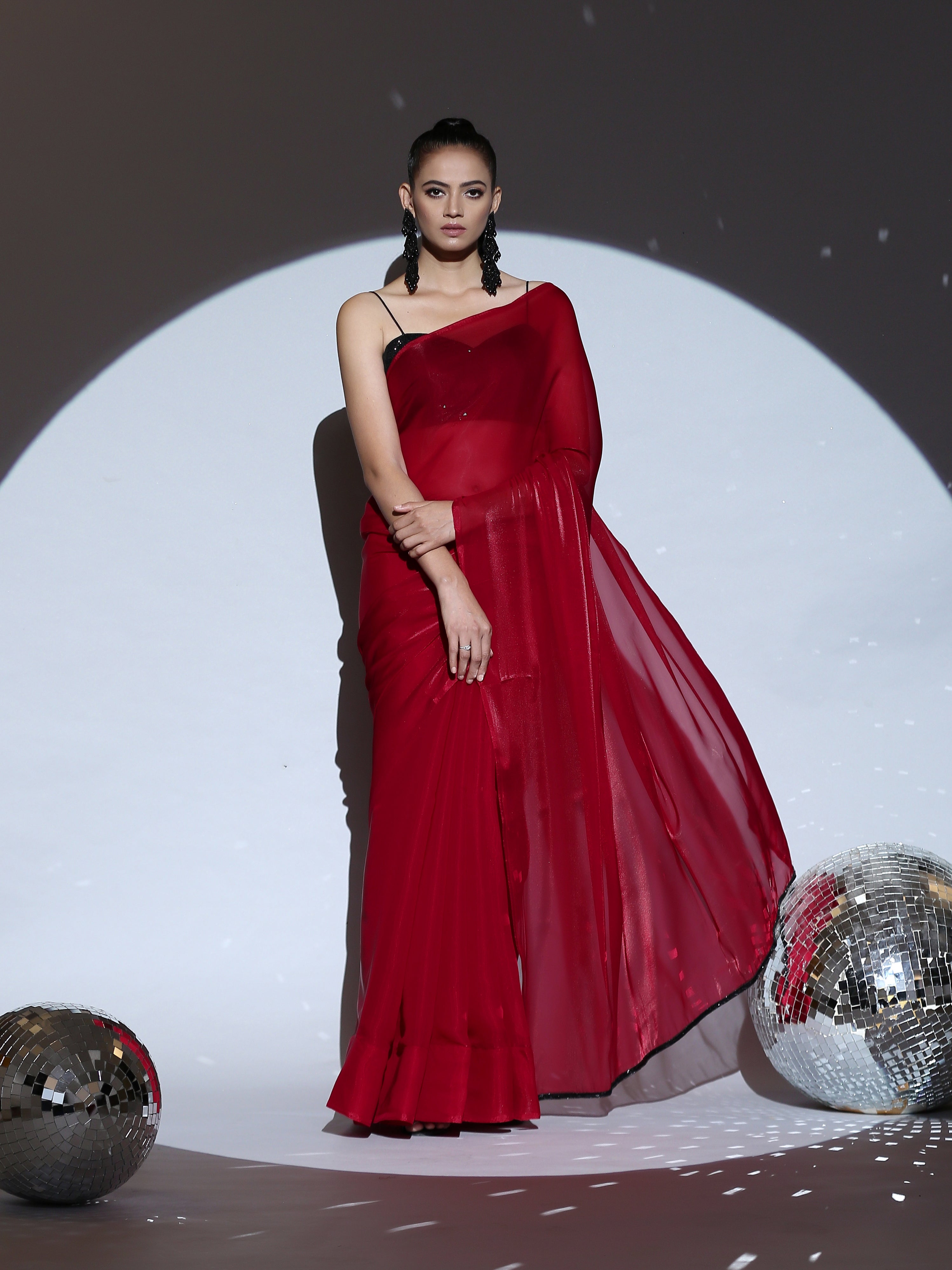 Red Desire Organza Saree with Lace