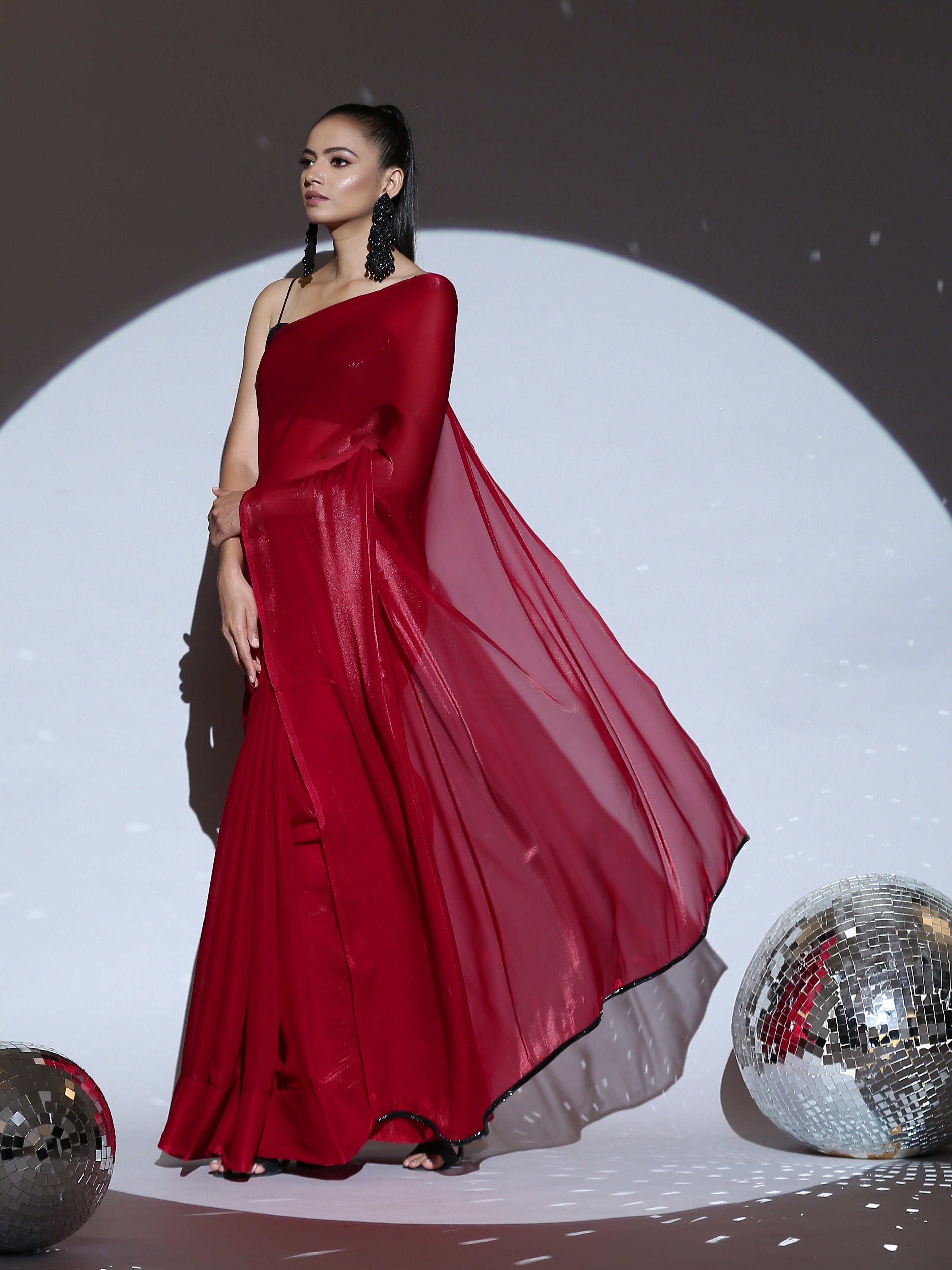 Red Desire Organza Saree with Lace