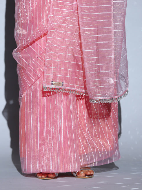 SET | Pink Sparkle Organza Saree + Pink sparkle blouse