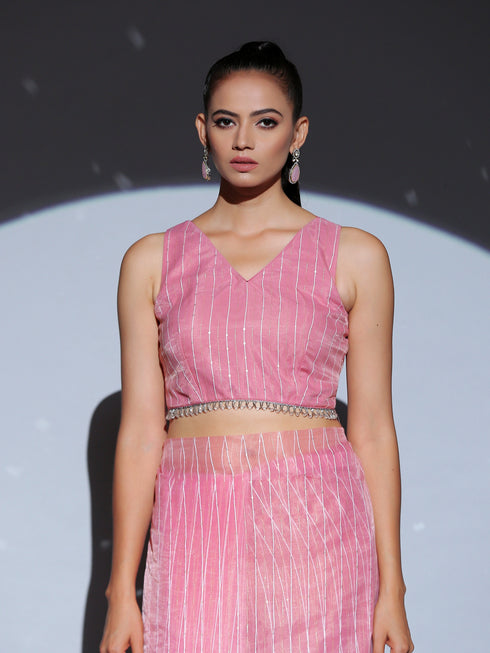 SET | Pink Sparkle Organza Saree + Pink sparkle blouse