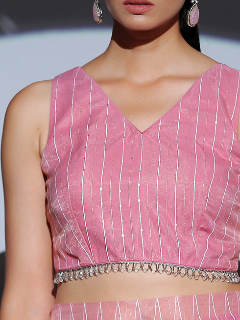 SET | Pink Sparkle Organza Saree + Pink sparkle blouse