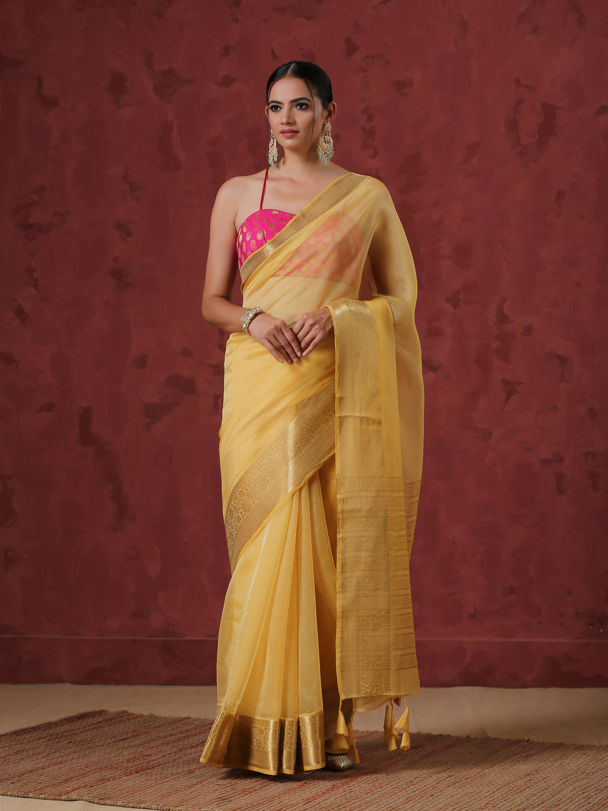 Tuscan sun organza saree with border — view 5