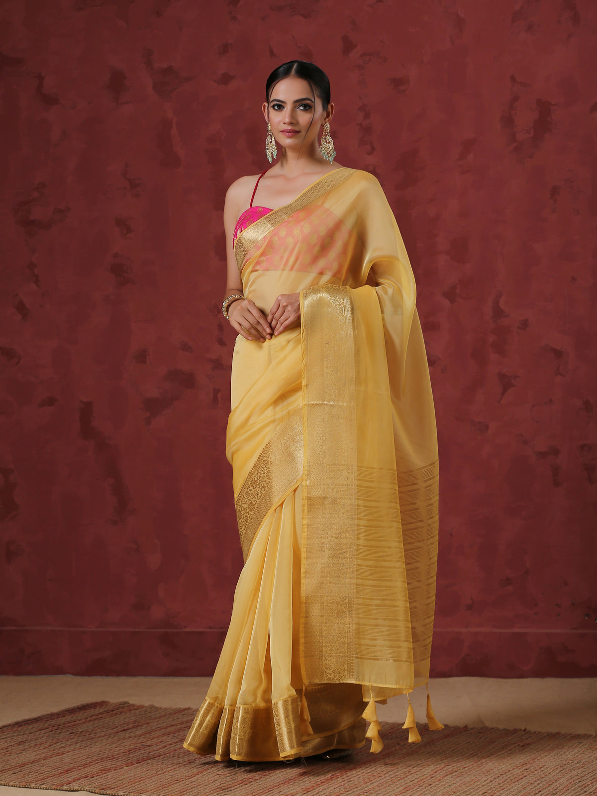 Tuscan sun organza saree with border — view 6
