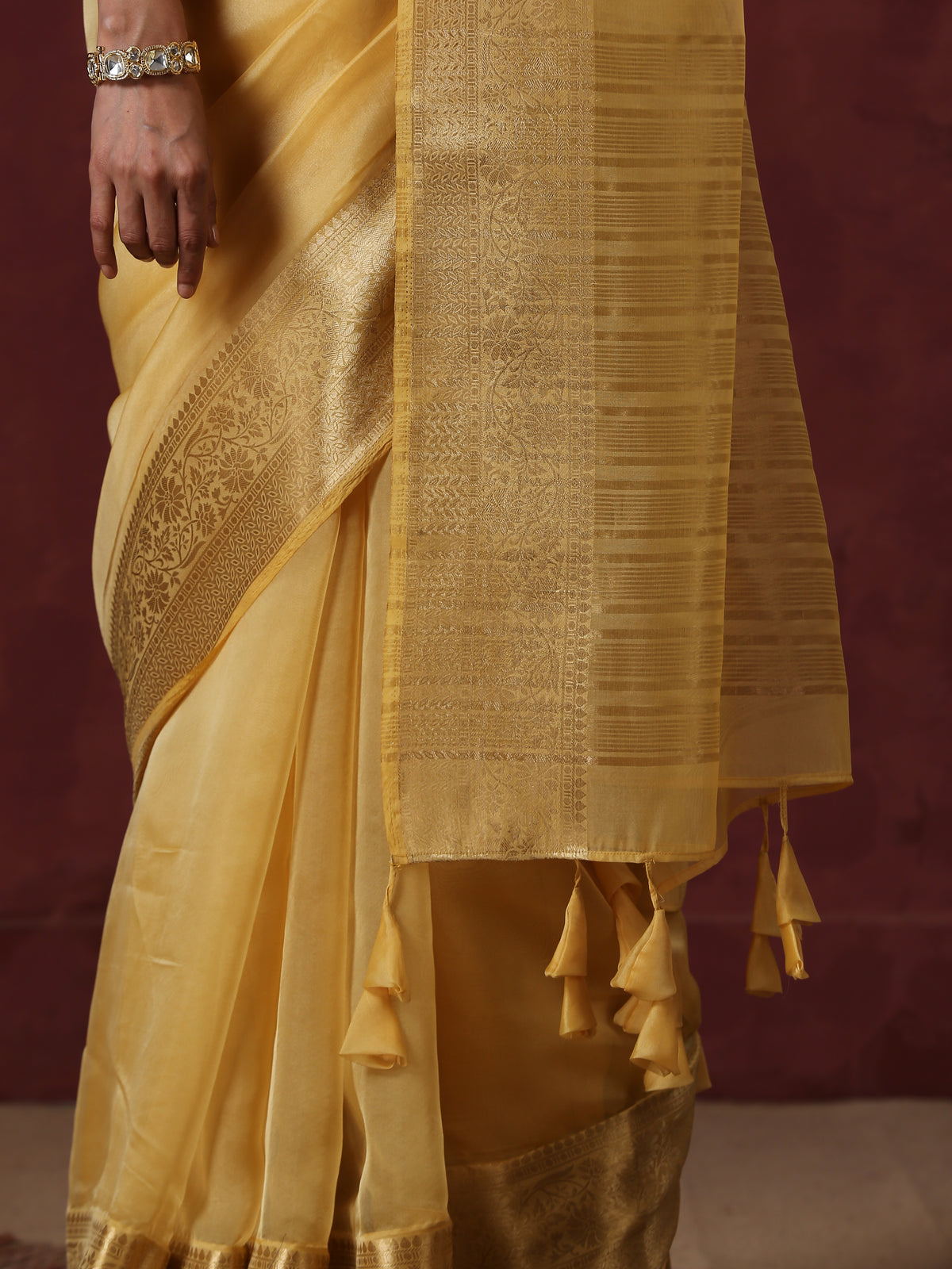 Tuscan sun organza saree with border — view 2