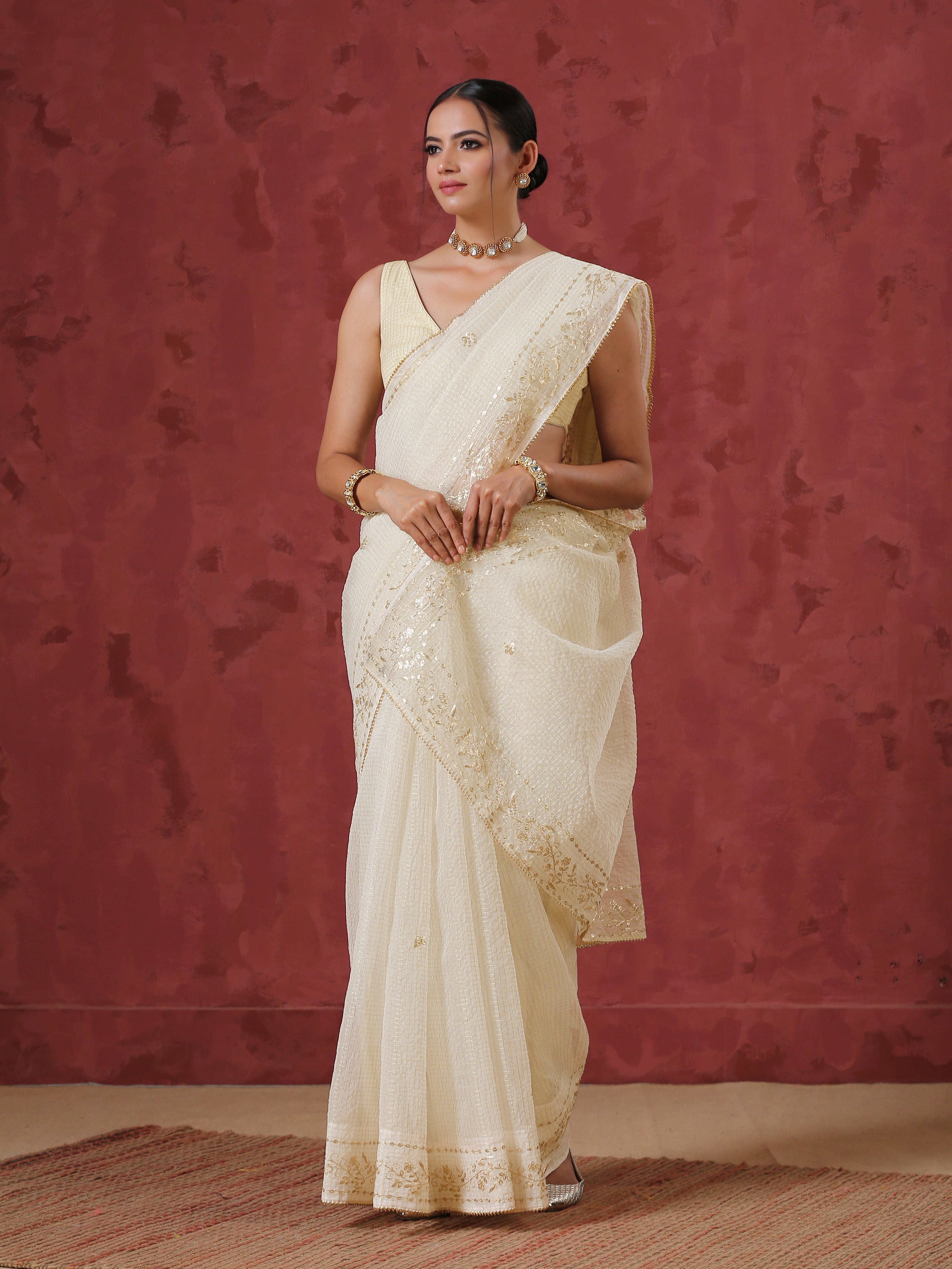 Pitta Cream Kota Hand Embroidered Saree